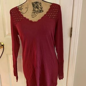 Dark red crochet detail sweater